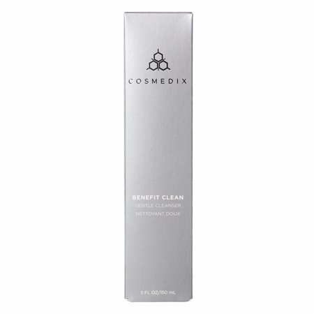 Silver rectangular box with a minimalist design, featuring the CosMedix logo and the product name "Benefit Clean Gentle Cleanser" in black text.