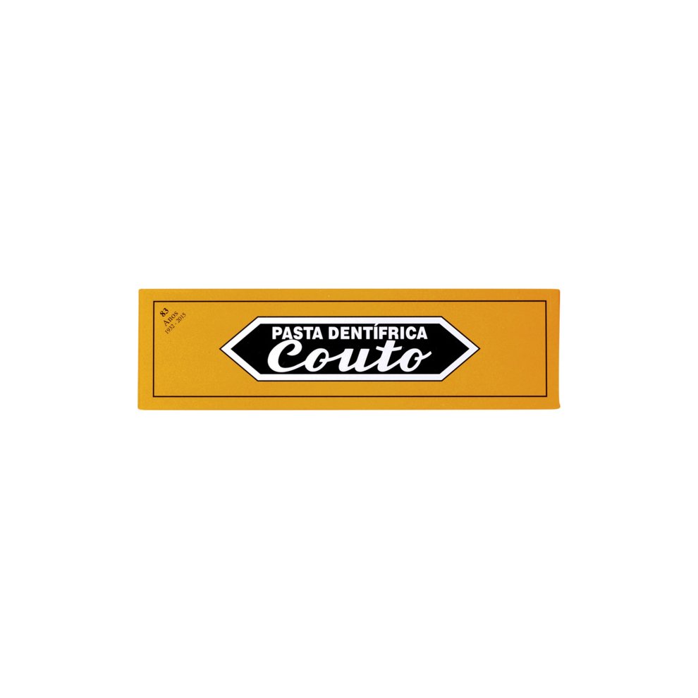 Yellow rectangular box featuring the brand name "Couto" in bold black letters, with "Pasta Dentífrica" above it, indicating a medicinal toothpaste product.