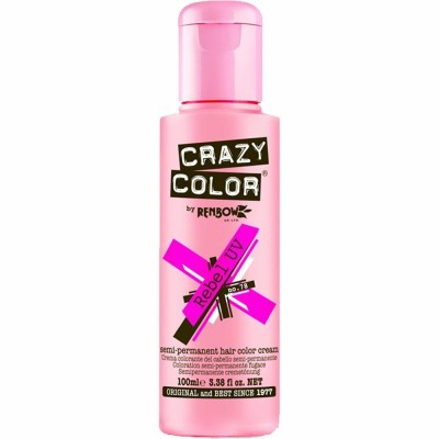Pink bottle of Renbow Crazy Color Semi Permanent Hair Colour, 100ml, featuring bold black text and a vibrant pink label, designed for vibrant hair coloring.