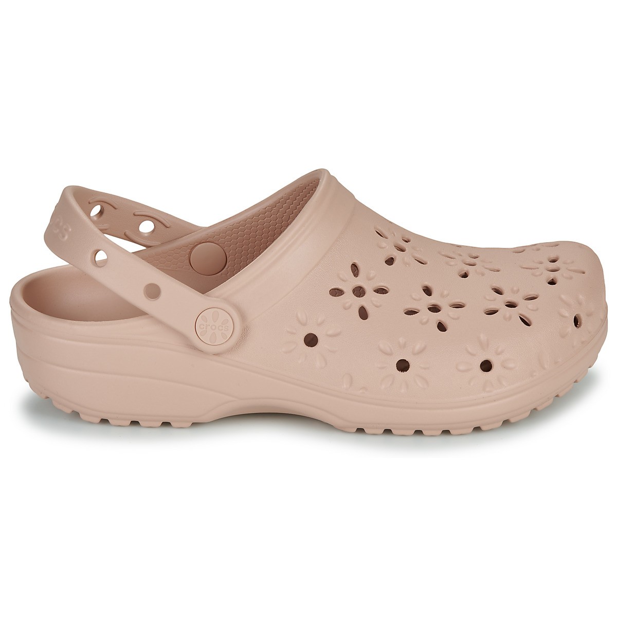 Crocs Classic Floral Cut Out Thermoplastic Pink Caramel Clogs - image 3