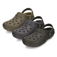Black Crocs Classic Lined Casual Clogs featuring a soft lining, ventilation holes, and a back strap for a secure fit, designed for comfort and casual wear.