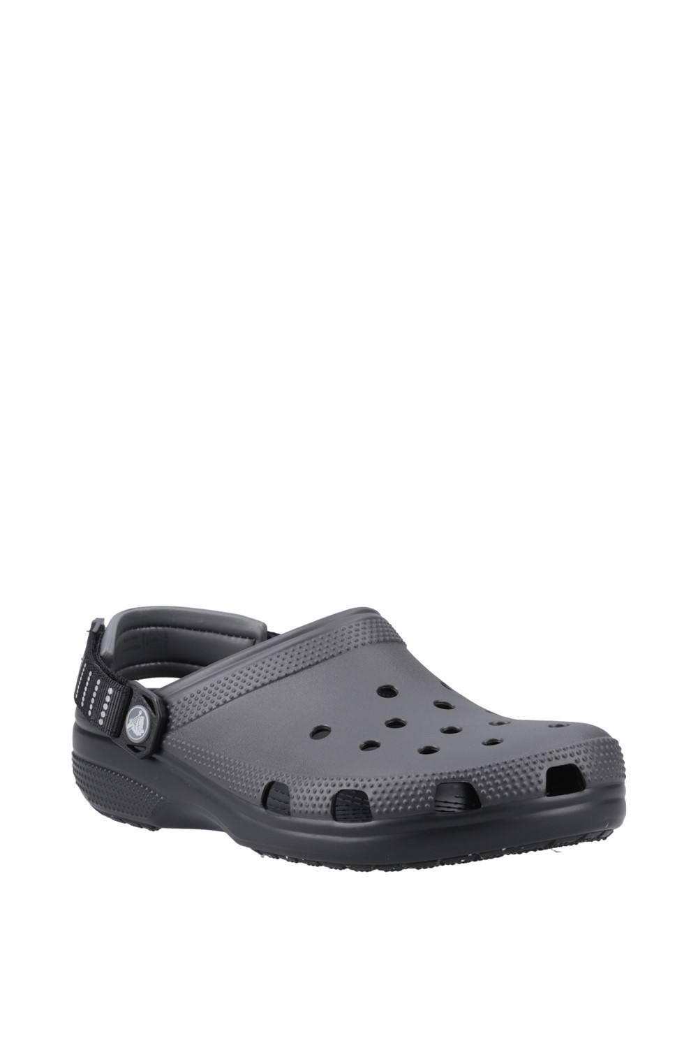 Black Crocs Men Classic Turbo Clog in size 6, featuring a lightweight design, ventilation holes, and a back strap for a secure fit.