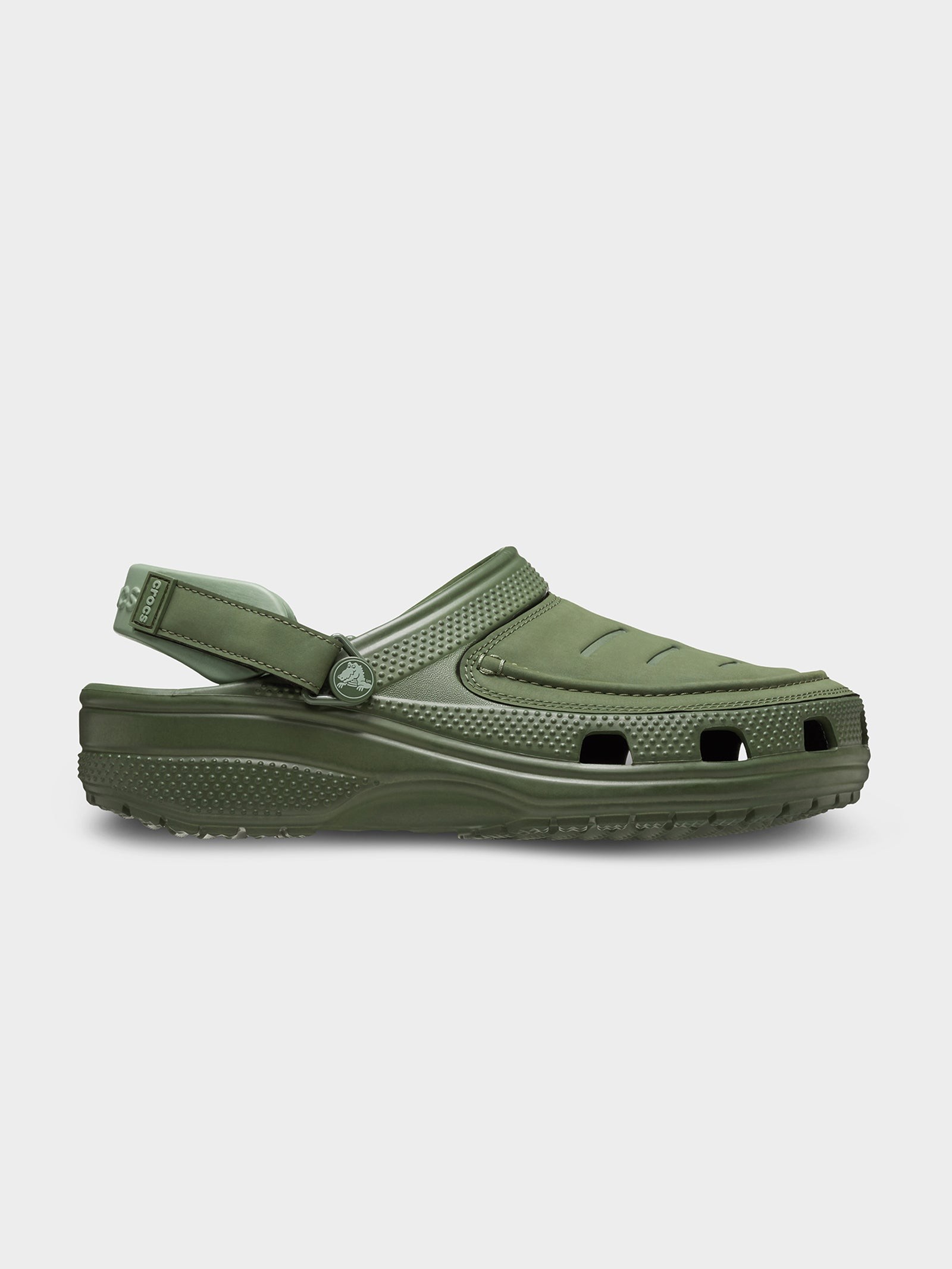 Dark green Crocs Yukon Vista II Clog for men, size 6, featuring a sturdy design, ventilation holes, and a comfortable strap for secure fit.