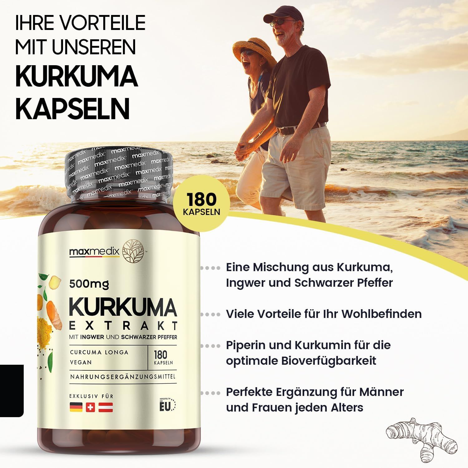 Curcumin with Ginger &amp; Black Pepper Capsules 25,000mg WeightWorld - image 3