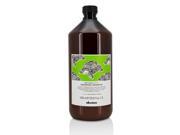 Brown plastic bottle of Davines Naturaltech Renewing Shampoo, featuring a vibrant green label with floral illustrations, holding 33.8 oz of product.