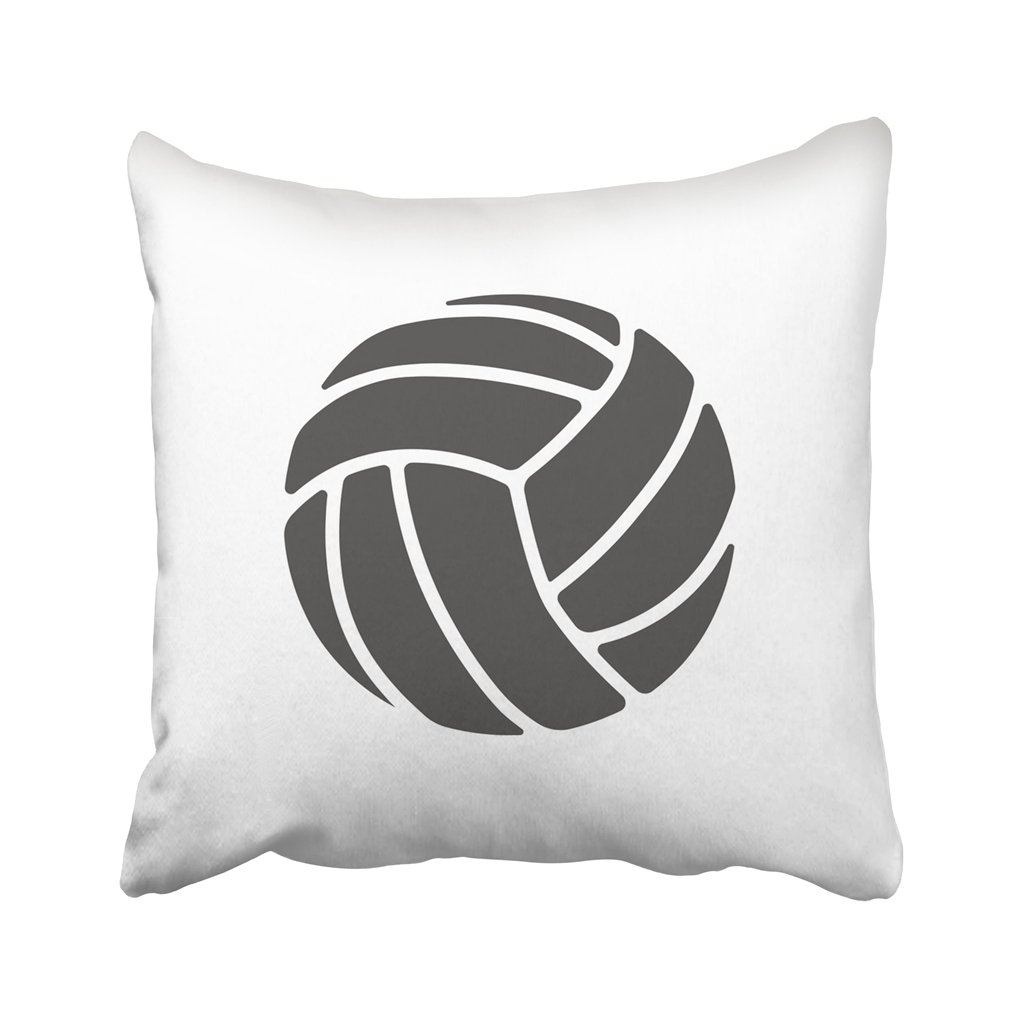 White pillowcase featuring a large black volleyball graphic with curved lines, measuring 18x18 inches, perfect for sports enthusiasts.