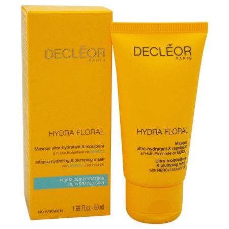 Bright yellow tube of Decléor Neroli Bigarade Oil Mask, featuring a white label with "DECLÉOR" and "HYDRA FLORAL" text, 50 ml size, designed for intense hydration and plumping.