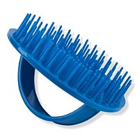 Bright blue Denman D6 BeBop shower brush featuring a round design with flexible bristles for detangling hair, made from durable plastic with a comfortable grip handle.