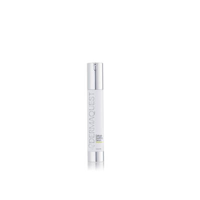 White cylindrical serum bottle with a silver pump top, labeled "Dermaquest Sensitized Delicate Soothing Serum," containing 29.6ml/1OZ, designed for women.