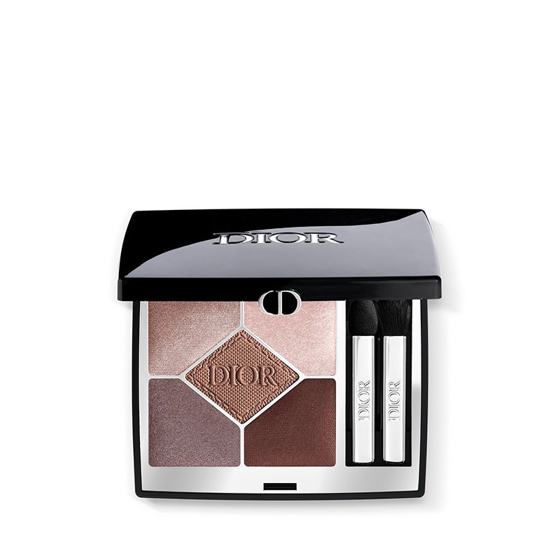 Dior Diorshow 5 Couleurs Couture Eyeshadow Palette featuring five shades in a sleek black case, with a mix of shimmery and matte finishes in neutral tones, and two applicators.