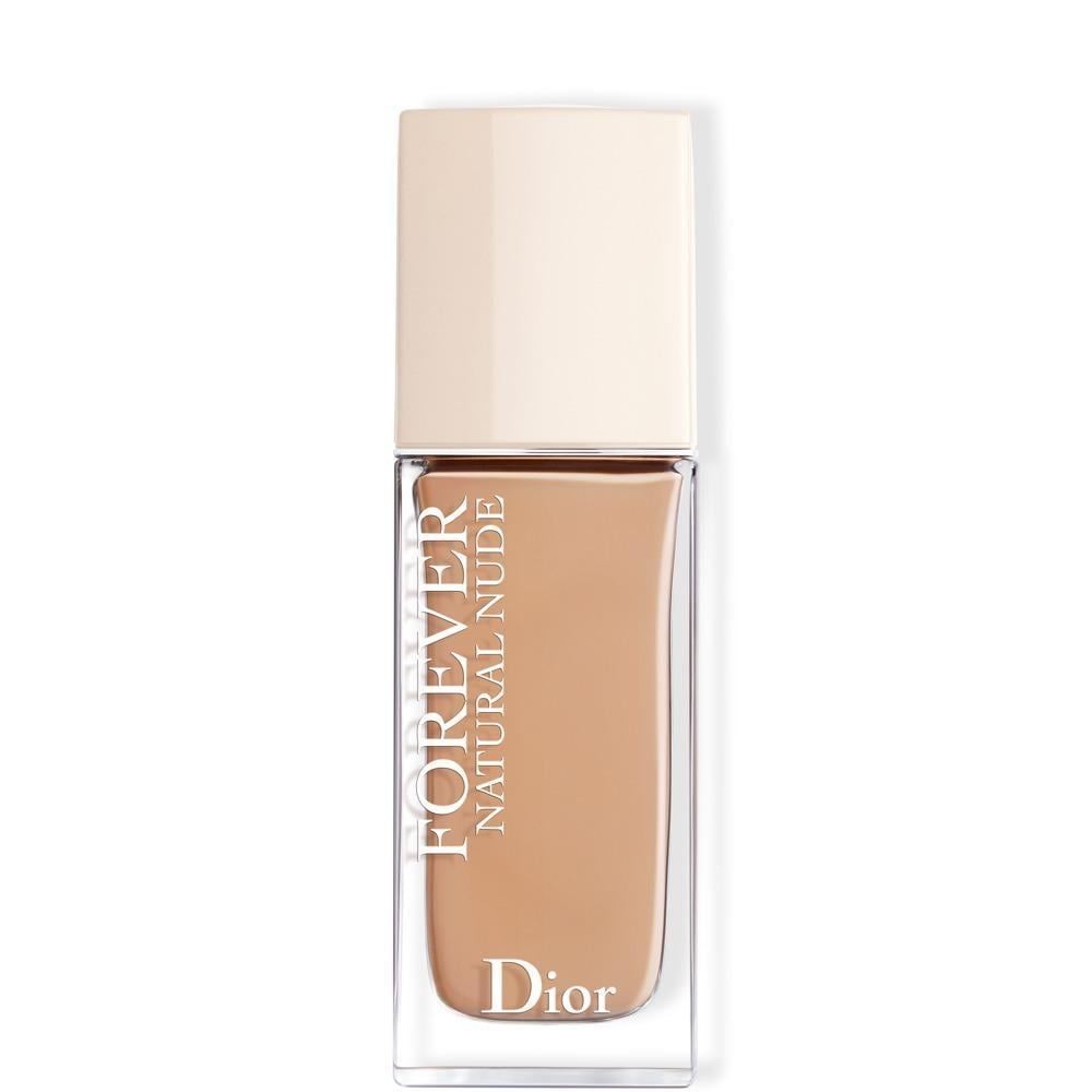 Dior Forever Natural Nude foundation in shade #3.5N, featuring a sleek glass bottle with a light beige cap and clear label, designed for 24-hour wear, 30ml.