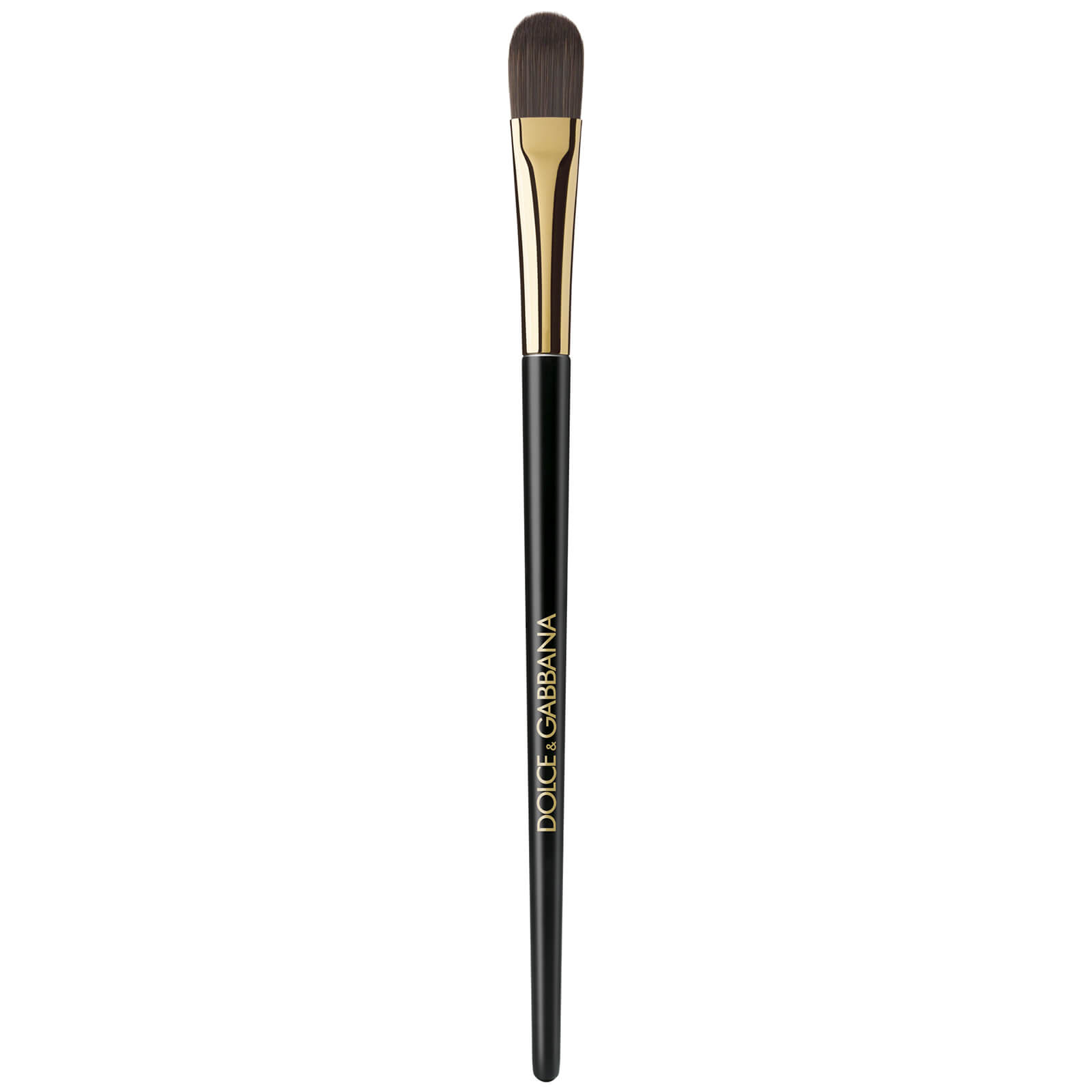 Dolce&Gabbana face concealer brush with a sleek black handle, gold accents, and a soft, rounded bristle head for precise application.