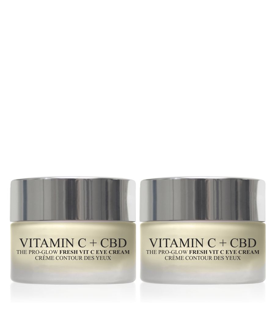 Two jars of London Botanical Laboratories Unisex Vitamin C + CBD Eye Cream, each 15ml, featuring a sleek silver lid and clear glass container with bold white text.