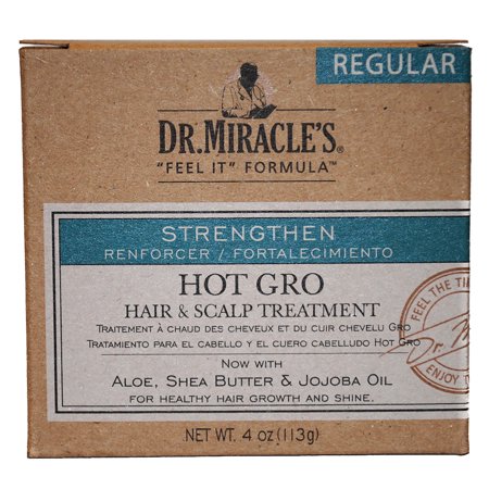 Dr. Miracle's Feel It Formula Moisturizing Nourishing Hair and Scalp Growth Treatment in a 4 oz box, featuring a beige and blue design with key ingredients like aloe, shea butter, and jojoba oil.