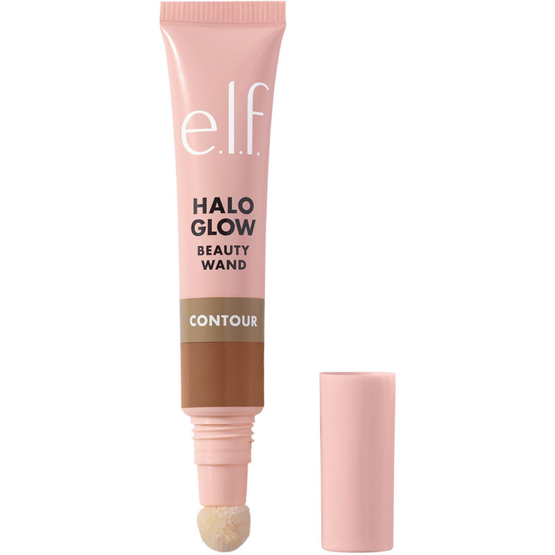 E.L.F. Cosmetics Halo Glow Contour Beauty Wand in a pink tube with a sponge applicator, featuring a light and medium shade for a vegan and cruelty-free makeup option.