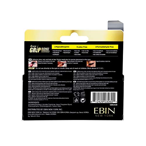 Ebin New York Grip Bond Eyelash Adhesive Black Dries Dark With Silicon Applicator 5 g / Black - image 3