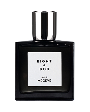 Black rectangular bottle with a silver cap, featuring a white label that reads "EIGHT & BOB Nuit de Megève" in bold black letters, containing 100ml of Eau De Parfum.
