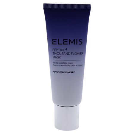 Purple and white gradient tube of Elemis Peptide4 Thousand Flower Mask, featuring a sleek design with bold text and a white cap, emphasizing advanced skincare.
