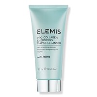 Light blue tube of Elemis Pro-Collagen Cleansing Gel, 30 g, featuring a sleek design with black text highlighting anti-wrinkle and energizing properties.