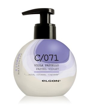Elgon I-Care Pastel Violet C071 Colour Conditioner in a round, frosted bottle with a pump dispenser, featuring a pastel violet label and elegant design.