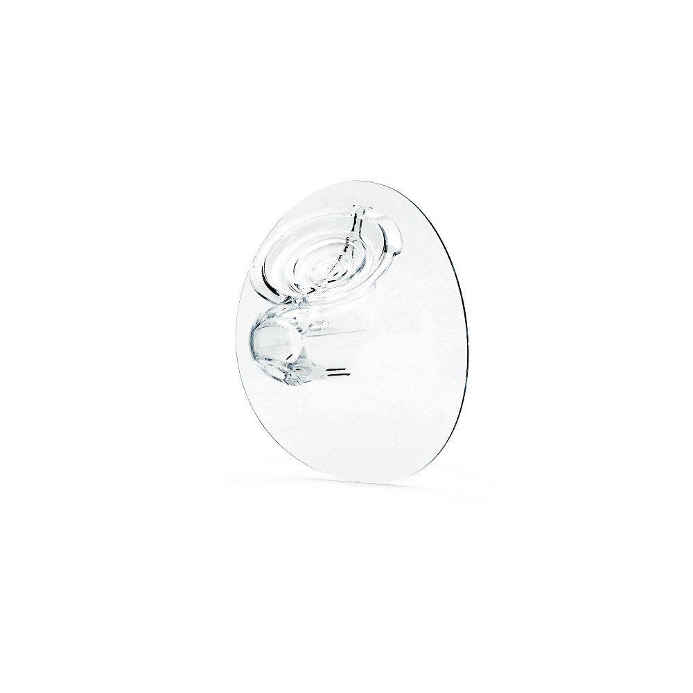 Clear, circular breast shields designed for the Elvie Pump, featuring a smooth surface and a curved shape for comfortable use, sold in a pack of two, with a 21mm size.