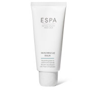 White tube of ESPA Skin Rescue Balm, featuring a minimalist design with black text, emphasizing its soothing and moisturizing properties.