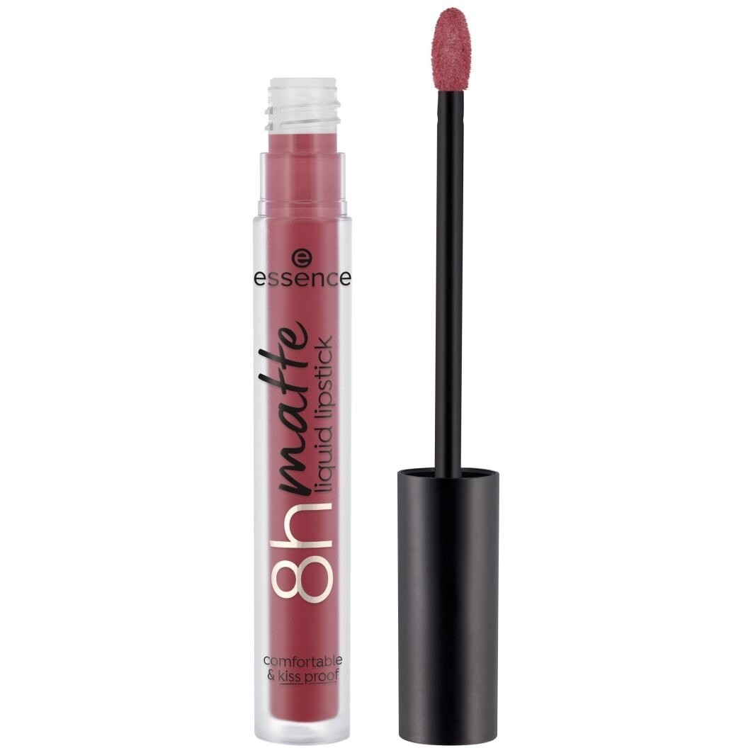 8H Matte Liquid Lipstick in shade 02 - Silky Hazelnut, featuring a clear tube, a black applicator wand, and a soft pinkish-brown liquid formula.
