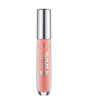 Clear tube of Essence Extreme Shine Plumping Lip Gloss in shade 12 Dazzling Apricot, featuring a shiny silver cap and a soft peachy-pink gloss inside.