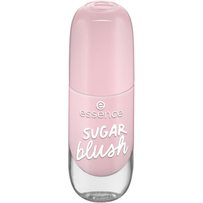 Light pink gel blush in a rounded bottle with a glossy finish, featuring a white label that reads "SUGAR BLUSH" in playful lettering.