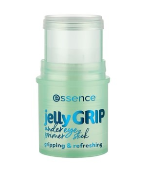 Green, translucent stick container with a twist-up design, labeled "jellyGRIP under eye stick" in blue and white text, emphasizing its gripping and refreshing properties.