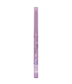 Purple metallic eye pencil with a sleek design, labeled "Meta Glow" and "Color 02 Chromefinity," featuring a twist-up mechanism and a glossy finish.