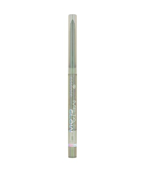 Essence Meta Glow Eye Pencil in Color 03 Galactic Chrome features a sleek, metallic green pencil design with a pointed tip, ideal for adding shimmering accents to eye makeup.