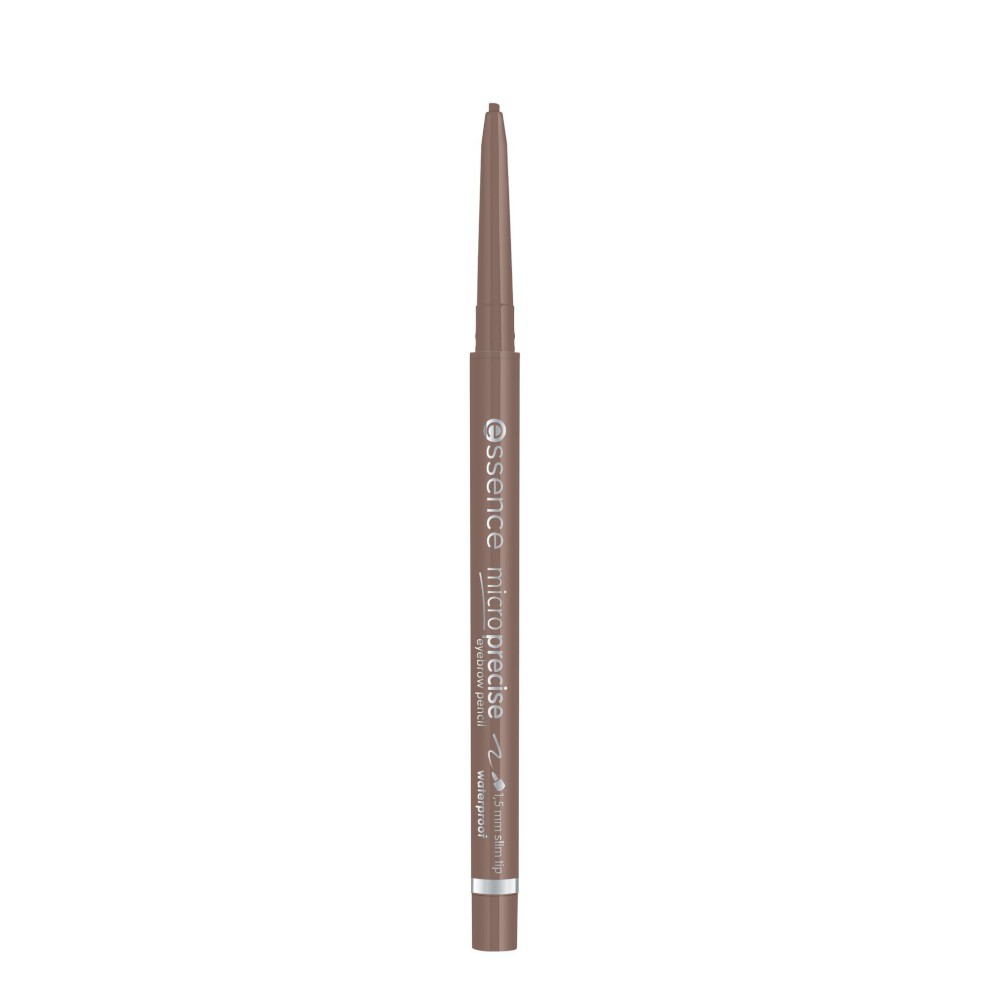 Brown micro-precision pencil with a sleek design, featuring a fine tip for detailed application, labeled "Essence Microprecise Pencil 04" in white lettering.