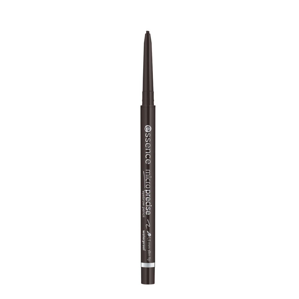 Essence Microprecise Pencil 05 features a slim, retractable design with a dark brown shade, ideal for precise application, and a matte finish for a natural look.