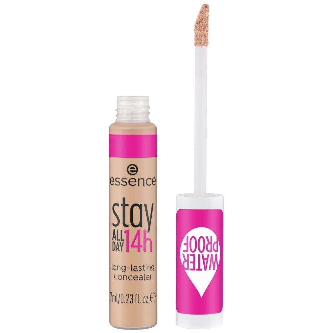 Essence Cosmetics Stay All Day 14h Long Lasting Concealer in 30-Neutral Beige, featuring a clear tube with a pink label and a doe-foot applicator.