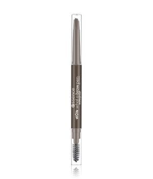 Waterproof brow pen in shade 03, featuring a slim, retractable pencil tip for precise application and a spoolie brush on the opposite end for blending, encased in a clear plastic casing.