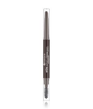 Waterproof brow pen in shade 04, featuring a slim, retractable pencil tip for precise application and a spoolie brush on the opposite end, all in a clear plastic casing.