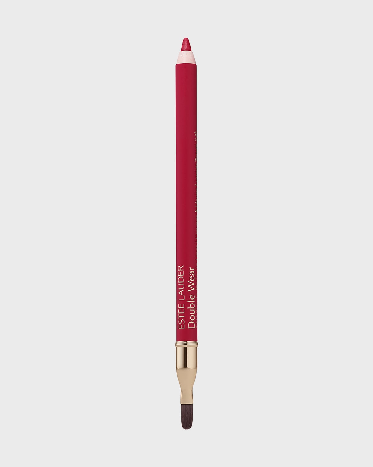 Estee Lauder Double Wear 24H Stay-in-place Lip Liner in Rebellious Rose features a vibrant pink-red pencil with a gold-toned blending brush tip.