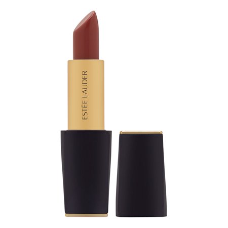 Estée Lauder Pure Color Envy Sculpting Lipstick in shade 24 Fierce, featuring a sleek gold and black tube with a rich, deep reddish-brown lipstick bullet.
