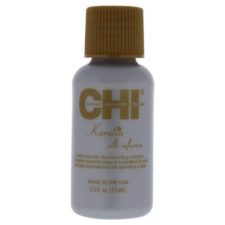 CHI Keratin Silk Infusion Regenerative Serum in a 15 ml gray bottle with a gold cap, featuring the brand name "CHI" prominently on the front and a sleek, modern design.