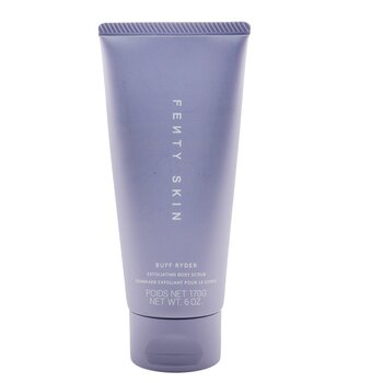 Lavender tube of Fenty Beauty Buff Ryder Exfoliating Body Scrub, featuring sleek design, 170g label, and minimalist branding on a soft matte finish.