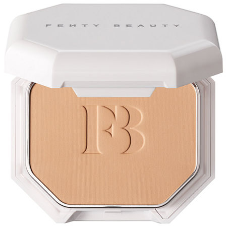 Fenty Beauty Pro Filt'r Soft Matte Powder Foundation in shade 240, featuring a sleek white octagonal compact with an embossed "FB" logo on the powder surface.
