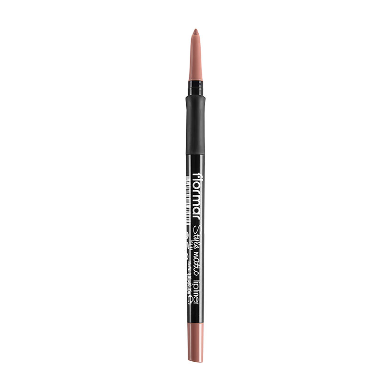 Flormar Stylematic Lipliner in Coconude features a slim pencil design with a soft pink nude shade and a black casing, ideal for precise lip definition.