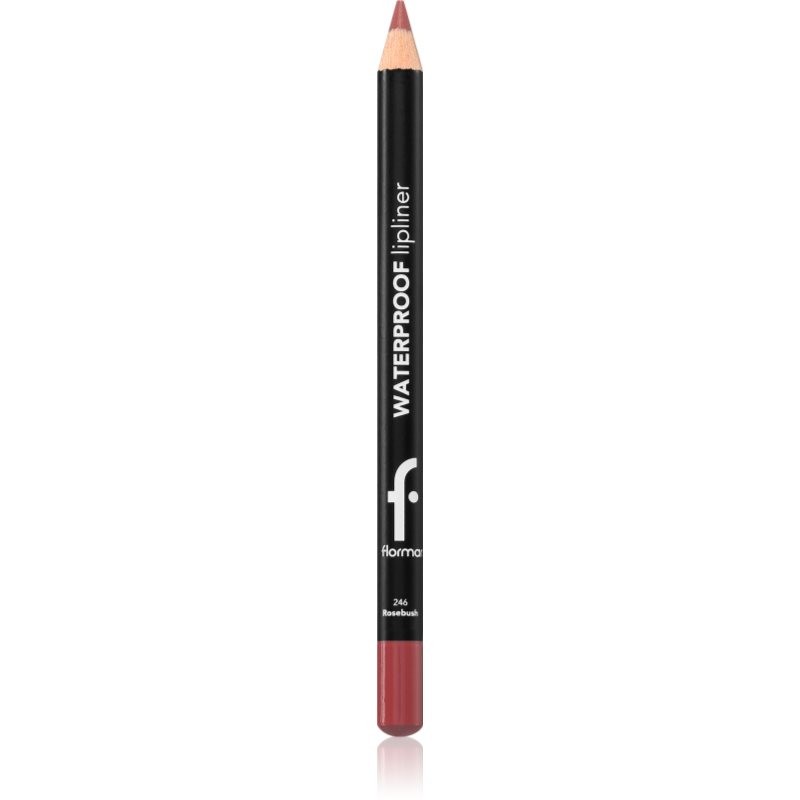 Flormar Waterproof Lip Pencil in Color 246 Rosebush, featuring a wooden pencil design with a black label and a pinkish-red tip, measuring 1.14 grams.