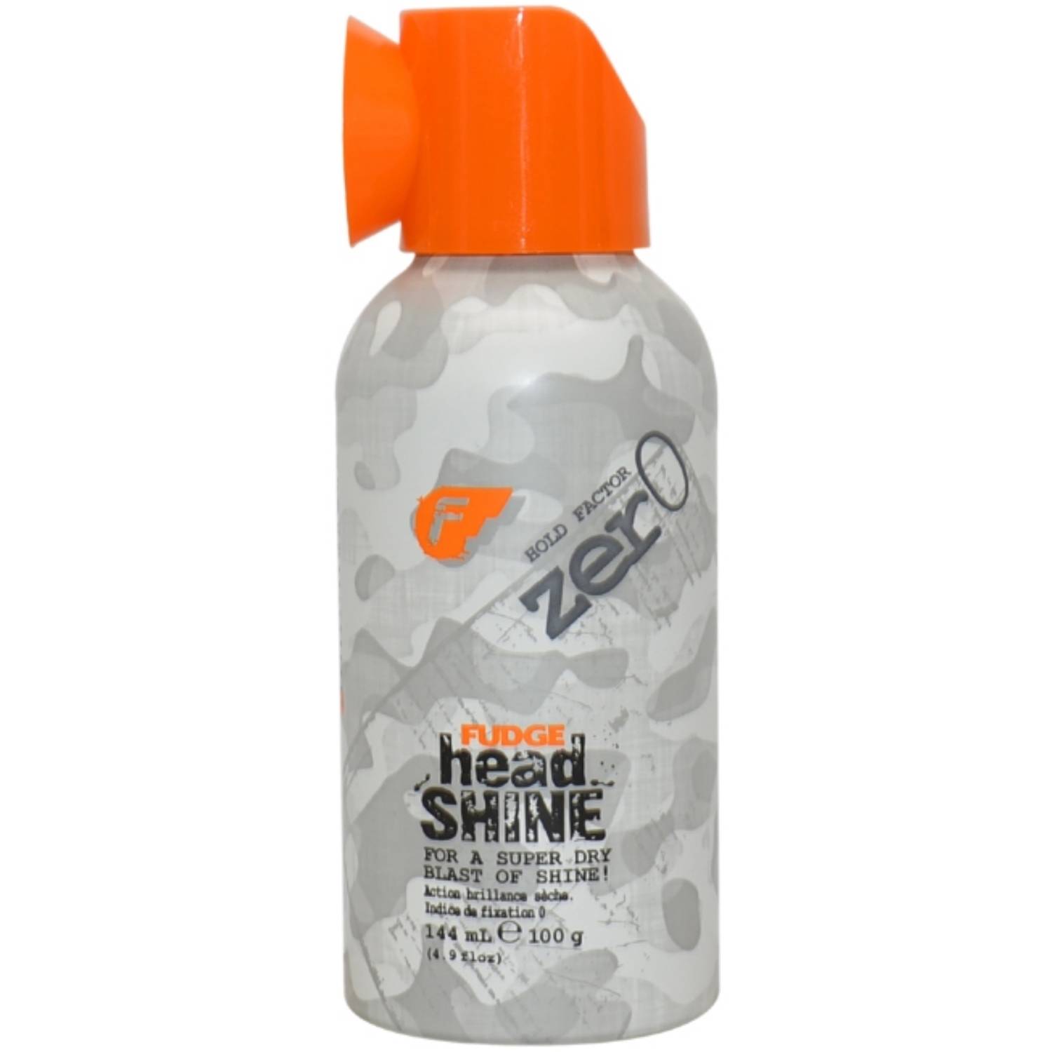Fudge Professional STYLE HEAD-SHINE Spray in a 144ml bottle, featuring a sleek white design with an orange cap and bold black text highlighting its shine-enhancing properties.