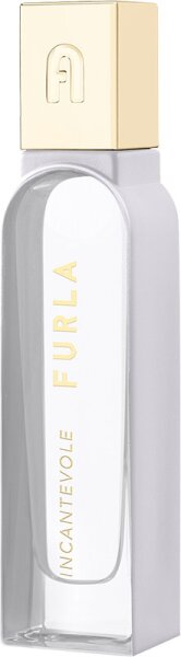Clear glass bottle with a sleek design, featuring a gold cap and embossed "FURLA" logo, containing 30 ml of Furla Incantevole Eau De Parfum for women.