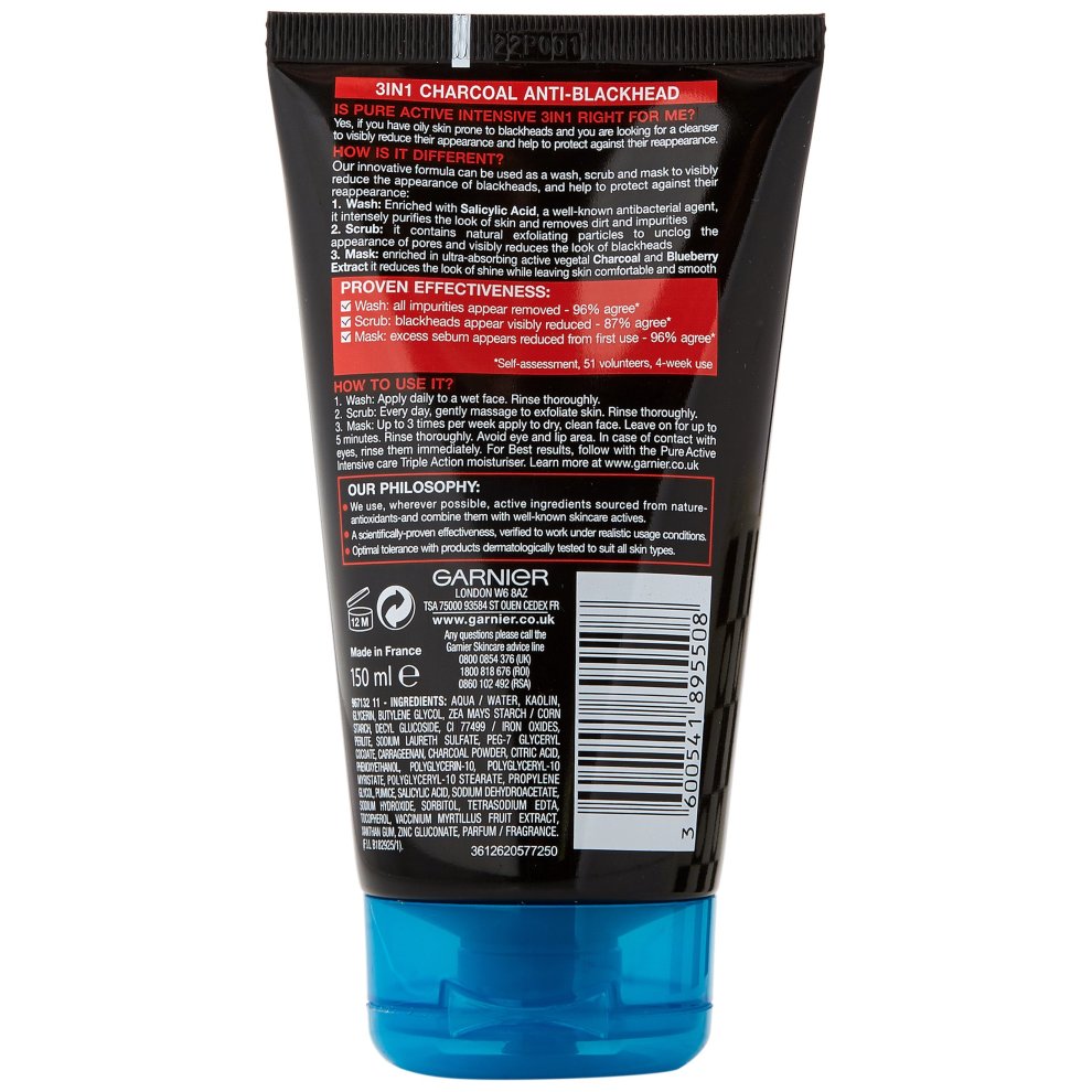 Garnier Skin Active Pure Active 3-in-1 Charcoal Wash 150ml - image 2