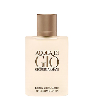 Light beige bottle of Armani Acqua Di Giò Aftershave Balm with a brown cap, featuring elegant black text on the front, indicating it's a 100 ml aftershave lotion.
