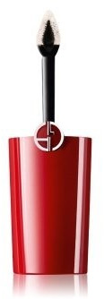 Red cylindrical tube with a glossy finish, featuring a black applicator with a pointed tip, labeled with the Giorgio Armani logo, containing 0.13 oz of intense matte lip color No. 005 Vivacita.