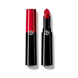 Armani Beauty Lip Power lipstick in shade 401 features a sleek black and red tube with a bold, vivid red bullet, designed for long-lasting color and wear.